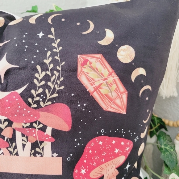 1 Cushon Cover without filler pillowcase Mushrooms moon & stones magical Pattern - Picture 7 of 13